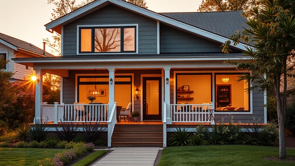 Inviting vacation rental home exterior at golden hour
